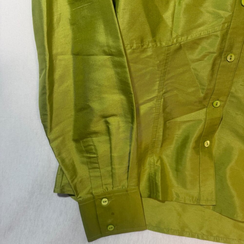 Rafaella 100% Silk Blouse Green Button Front Long Sleeve Career Top Women M - Picture 4 of 8